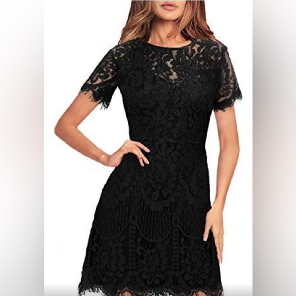 MSLG Elegant Black Lace Dress NWT